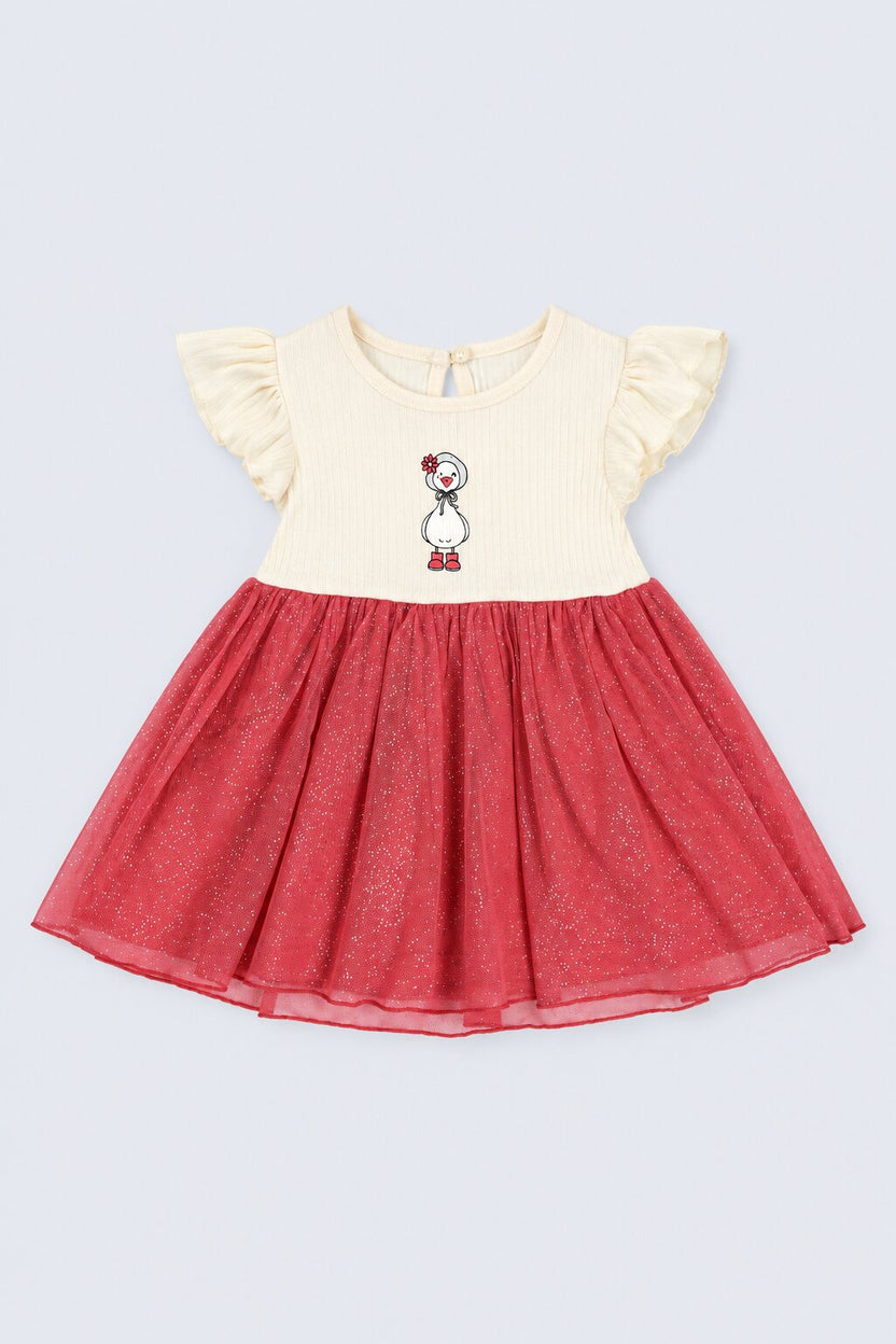 Infant Girls Red Glitter Tulle Graphic Party Dress - Image 2