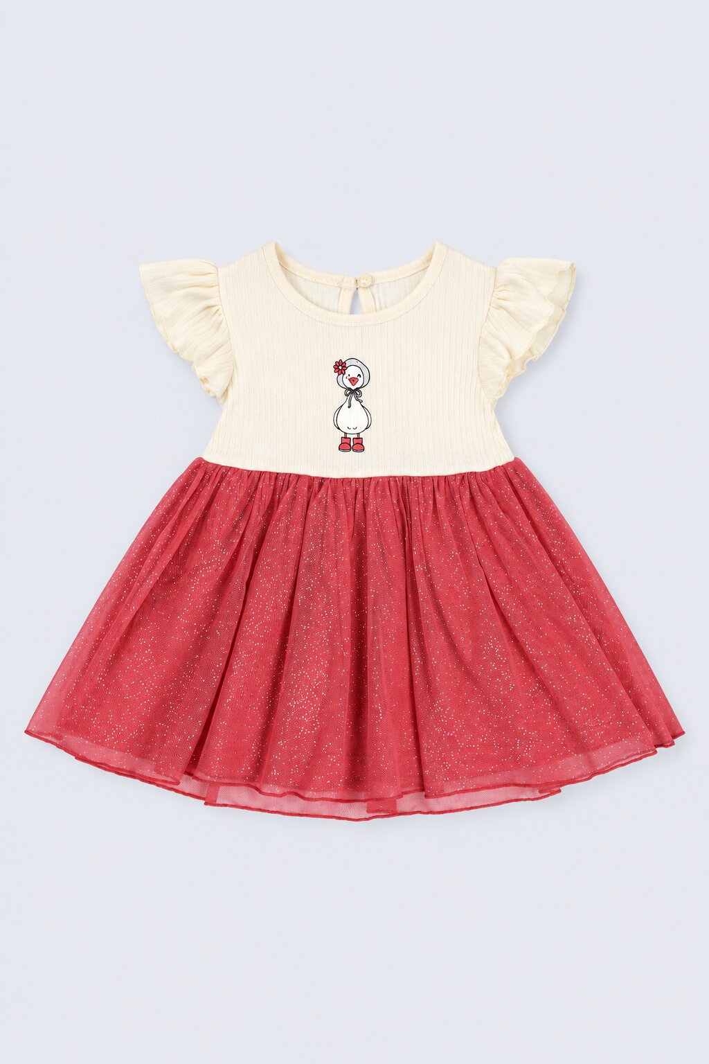 Infant Girls Red Glitter Tulle Graphic Party Dress - Image 2