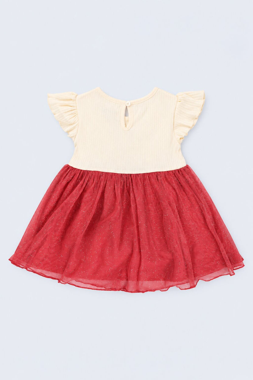 Infant Girls Red Glitter Tulle Graphic Party Dress - Image 3