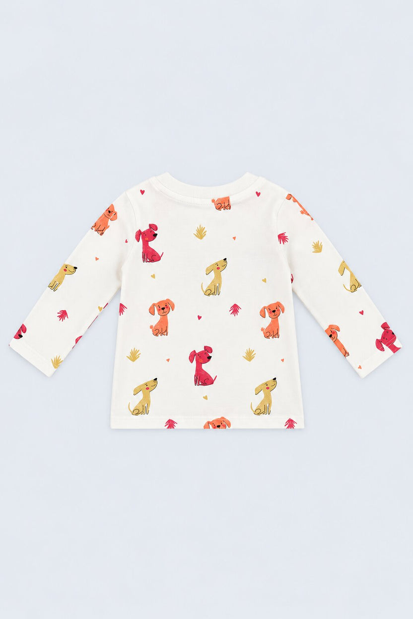 Infant Girls Orange and White Puppy Print Pack of 2 T-Shirts - Image 3