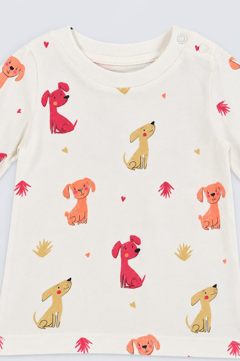 Infant Girls Orange and White Puppy Print Pack of 2 T-Shirts - Image 6