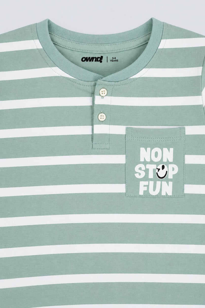 Boys Regular Fit Green Striped T-Shirt - Image 6