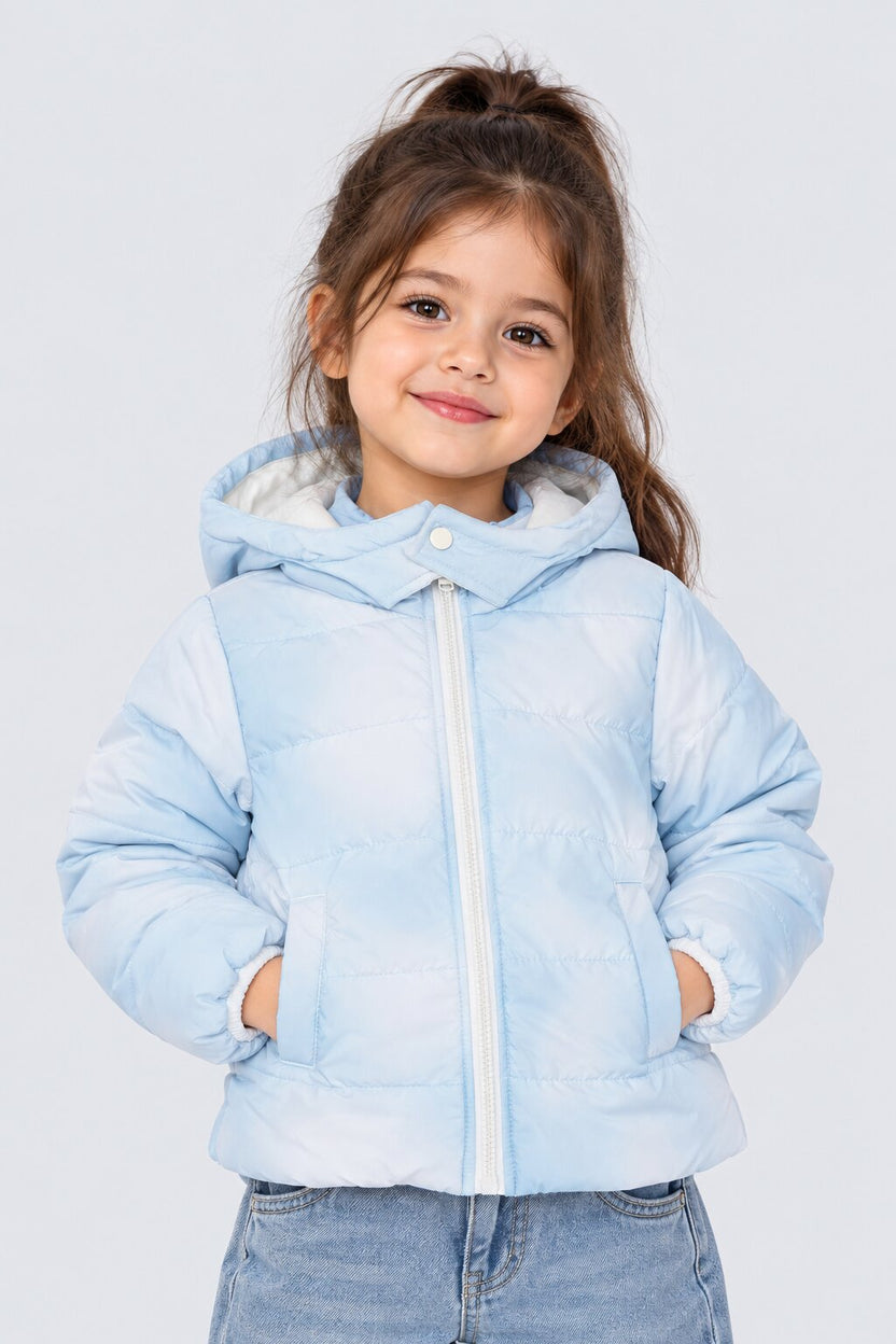 Girls Light Blue Hooded Puffer Jacket - Image 1