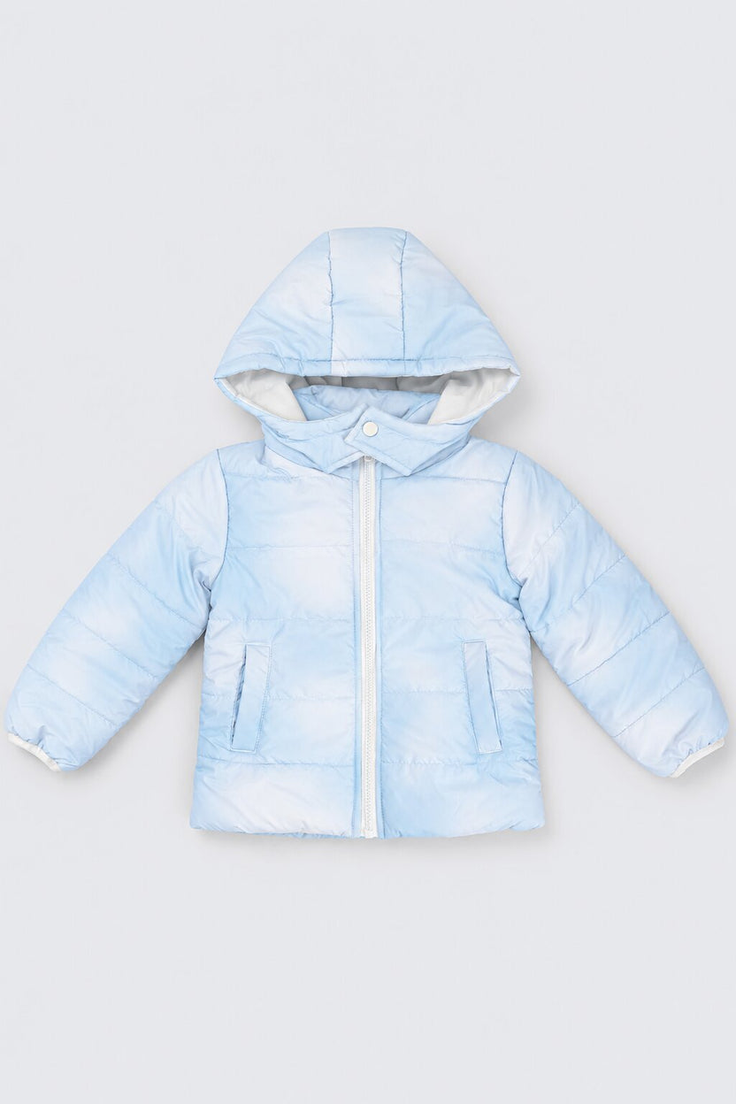 Girls Light Blue Hooded Puffer Jacket - Image 2