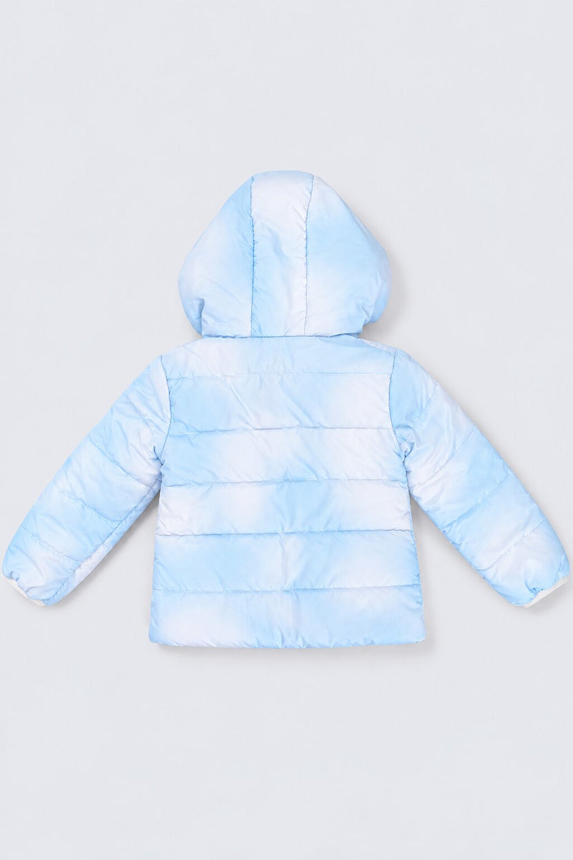 Girls Light Blue Hooded Puffer Jacket - Image 3