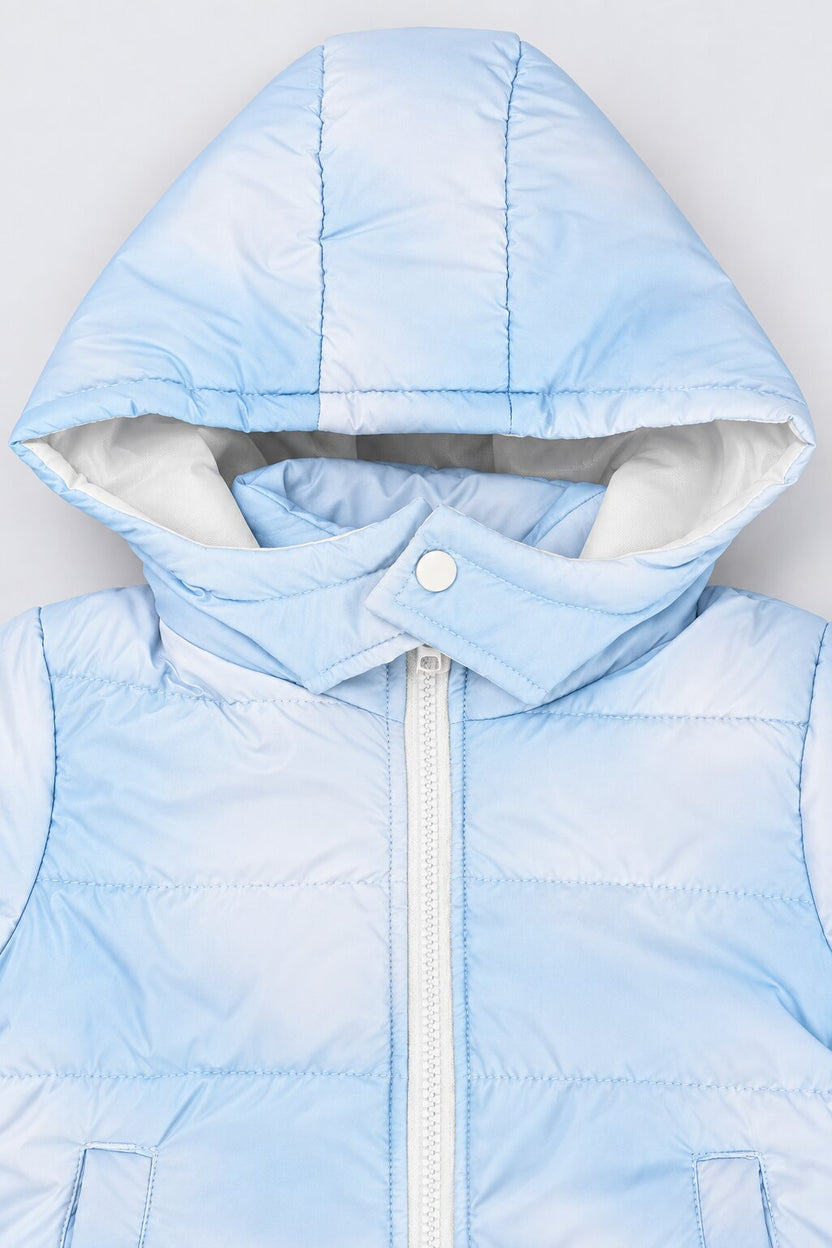 Girls Light Blue Hooded Puffer Jacket - Image 5