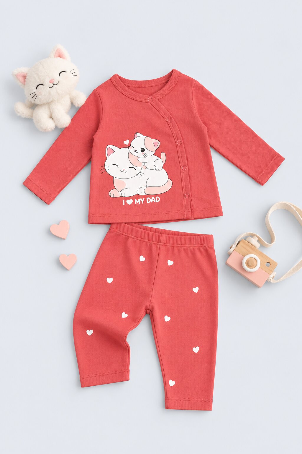 Infant Girls Red Kitty Print Co-ord Set - Image 1