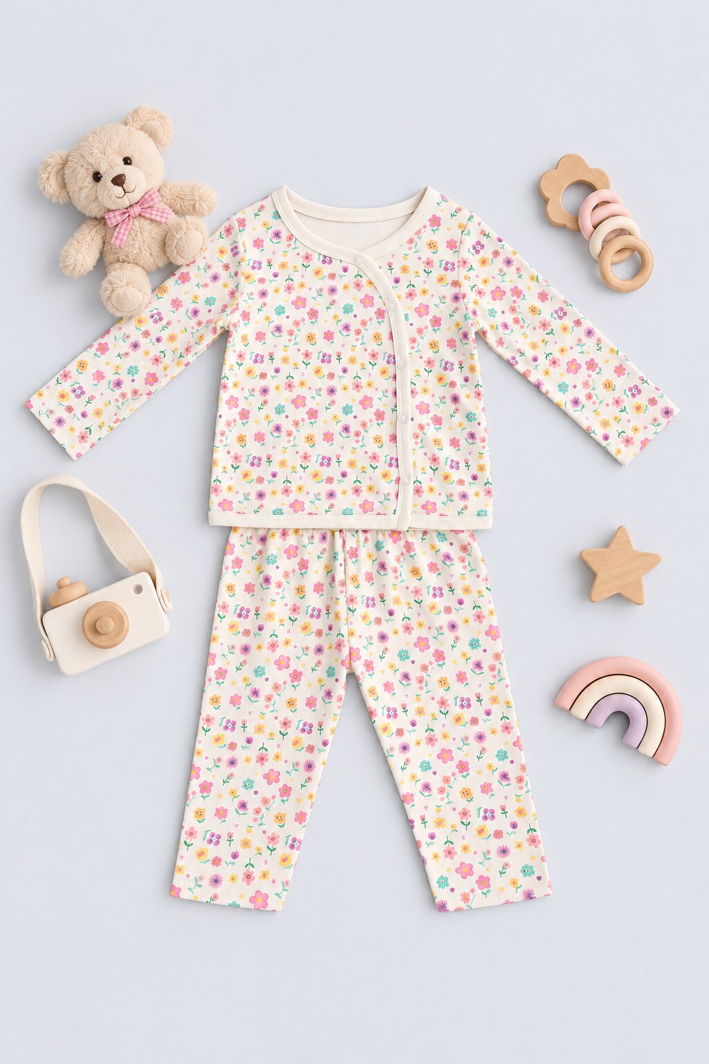 Infant Girls Off White Floral Print Co-ord Set - Image 1