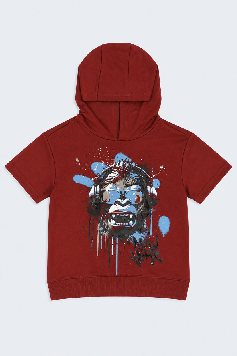 Tweens Boys Maroon Gorilla Graphic Hooded Sweatshirt - Image 2