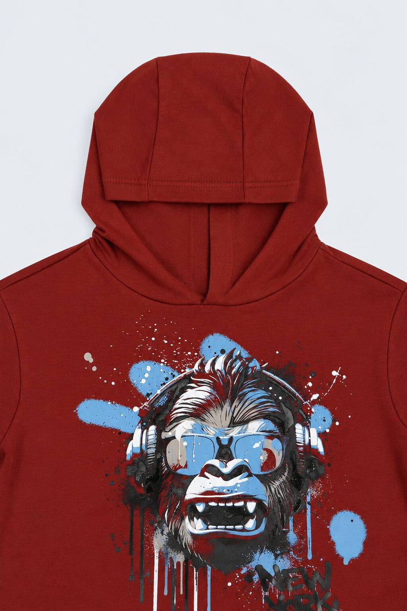 Tweens Boys Maroon Gorilla Graphic Hooded Sweatshirt - Image 6