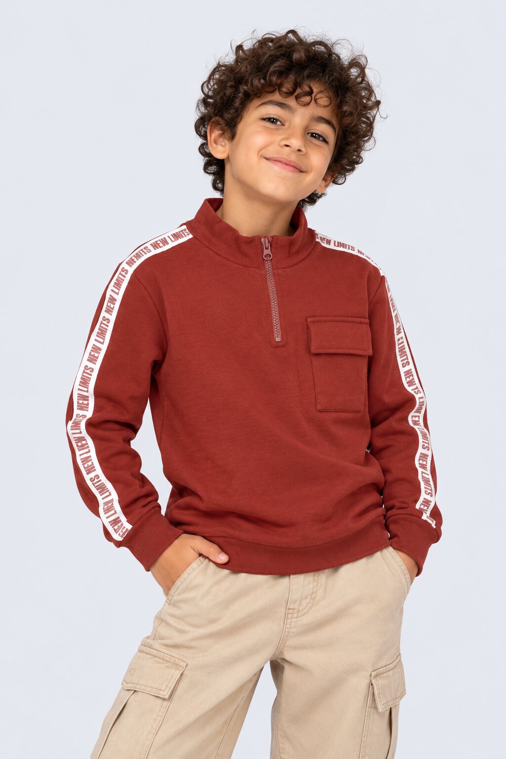 Tweens Boys Maroon Half Zip Utility Sweatshirt - Image 1