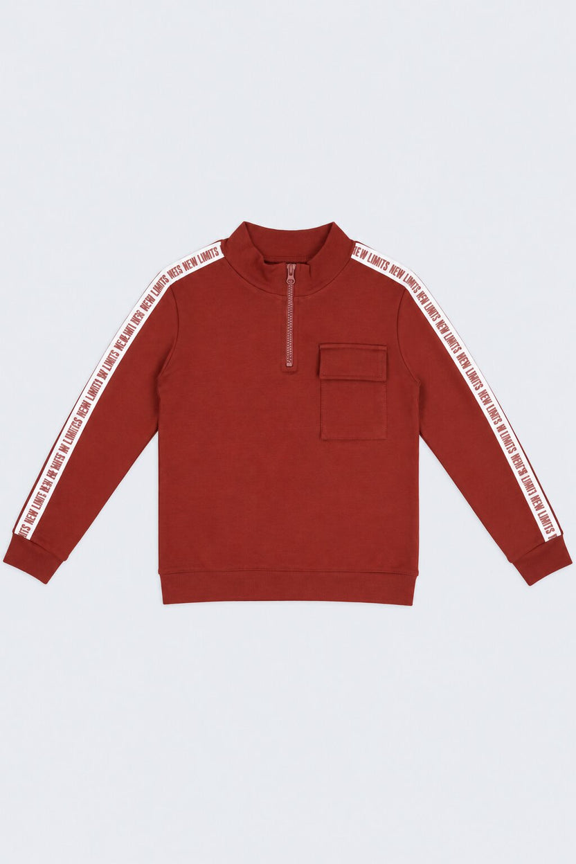 Tweens Boys Maroon Half Zip Utility Sweatshirt - Image 2
