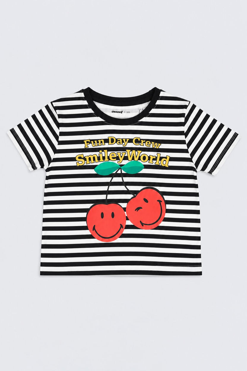 Tweens Girls Black Smiley Cherry Print Night Suit - Image 2