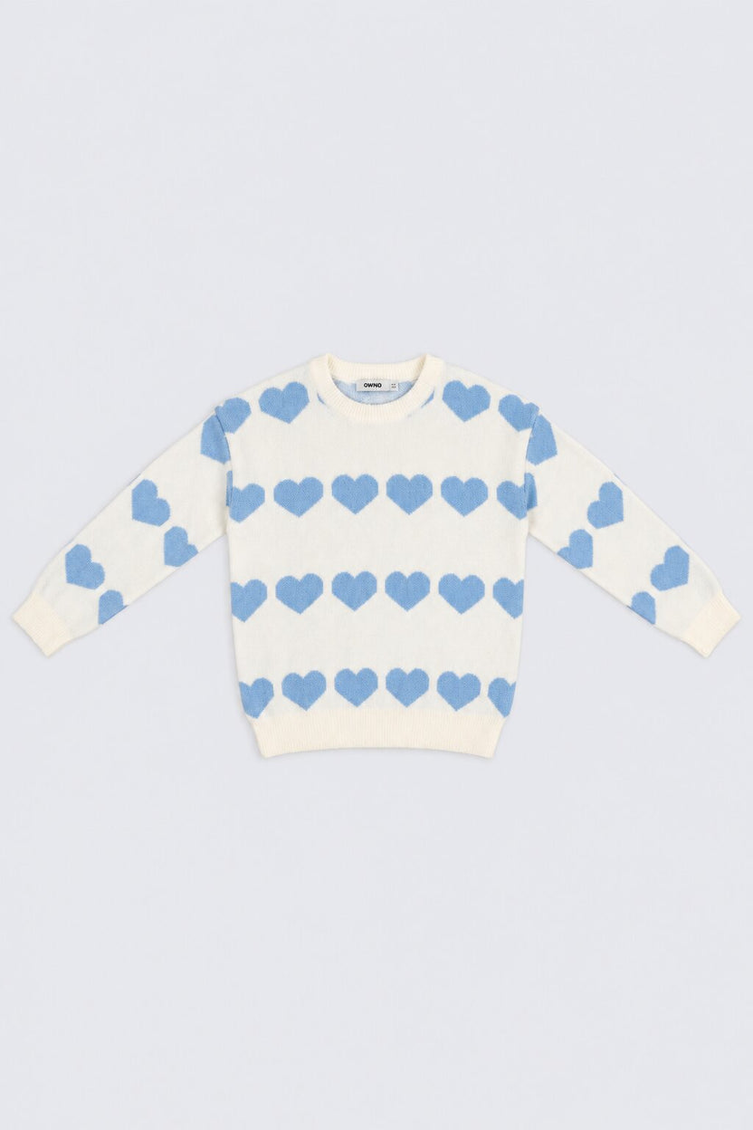 Tweens Girls White Heart Design Knitted Sweater - Image 2