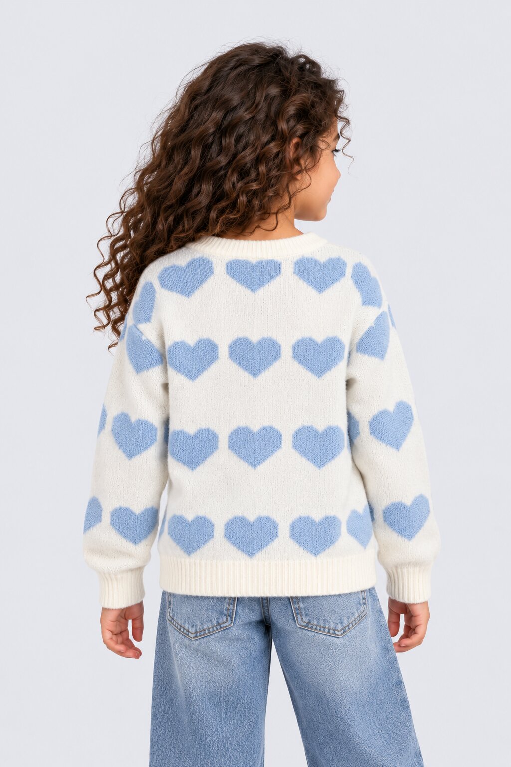 Tweens Girls White Heart Design Knitted Sweater - Image 4