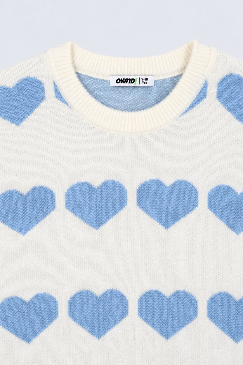 Tweens Girls White Heart Design Knitted Sweater - Image 6