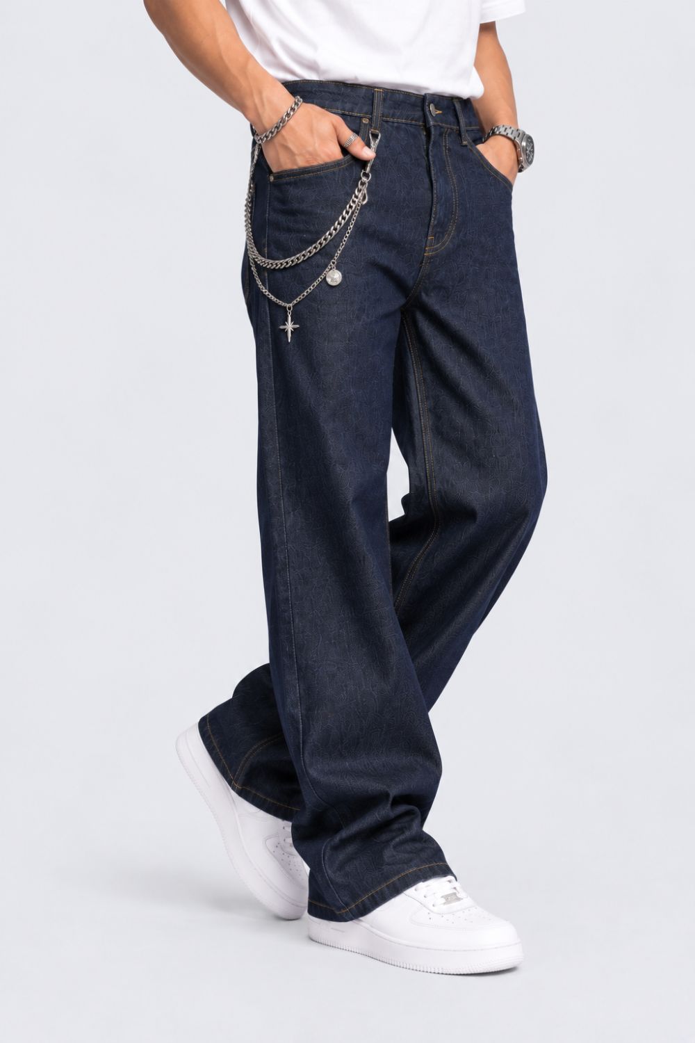 Mens Barrel Fit Navy Solid Jeans - Image 1