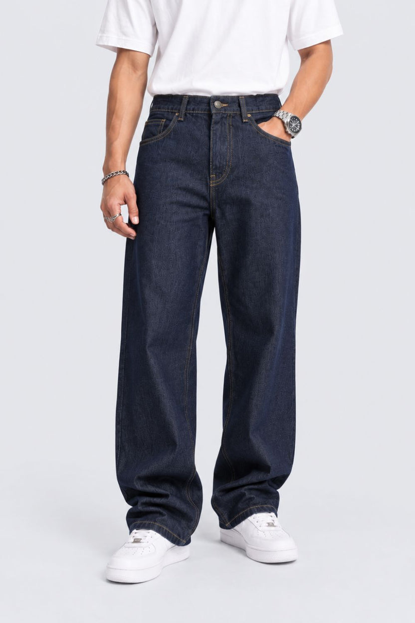 Mens Barrel Fit Navy Solid Jeans - Image 2