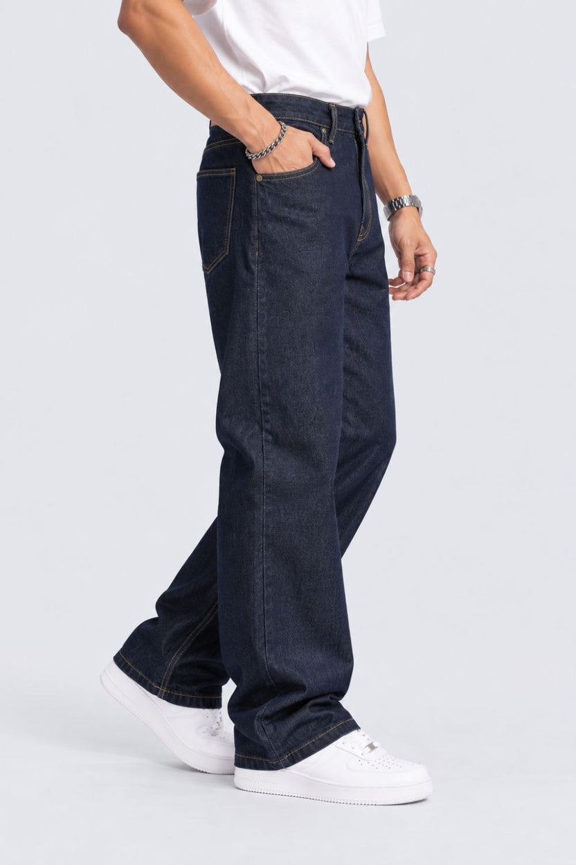 Mens Barrel Fit Navy Solid Jeans - Image 4