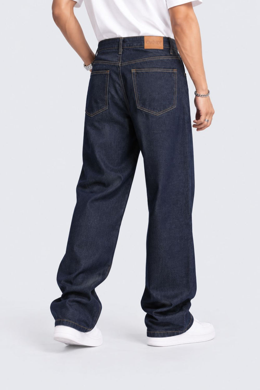 Mens Barrel Fit Navy Solid Jeans - Image 5