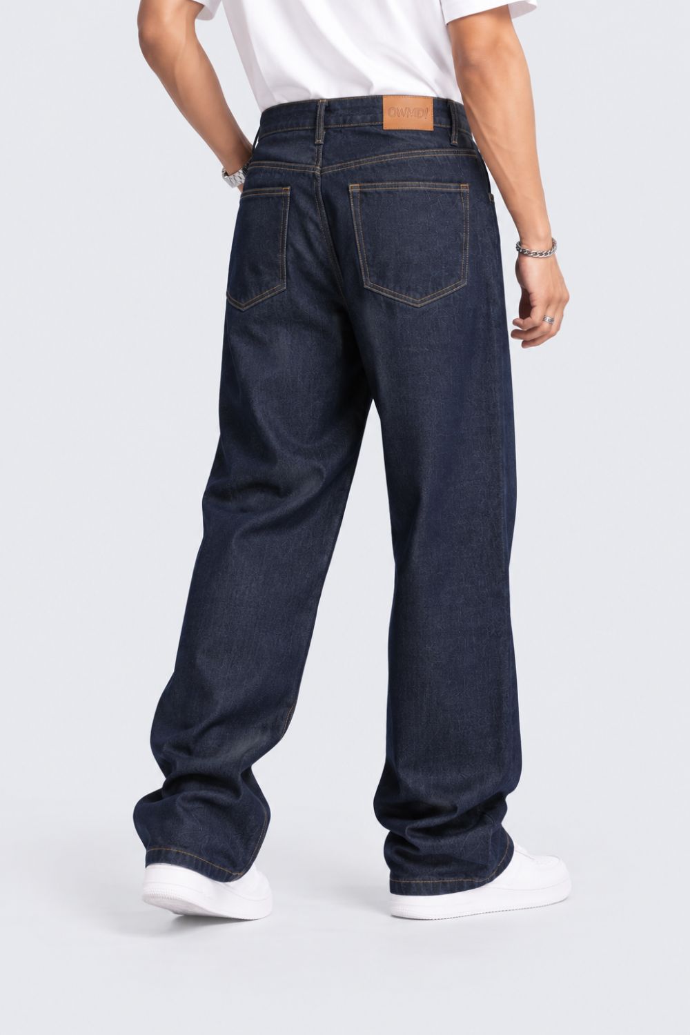 Mens Barrel Fit Navy Solid Jeans - Image 5