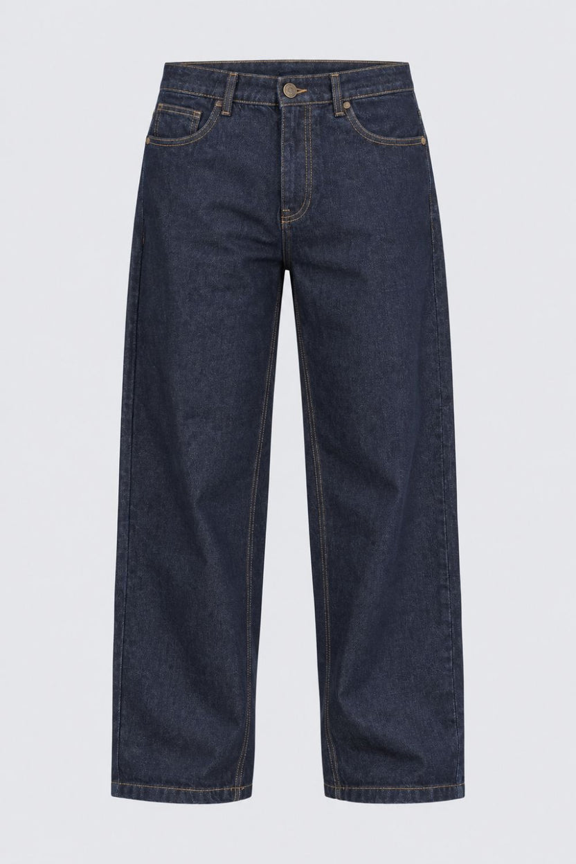 Mens Barrel Fit Navy Solid Jeans - Image 7