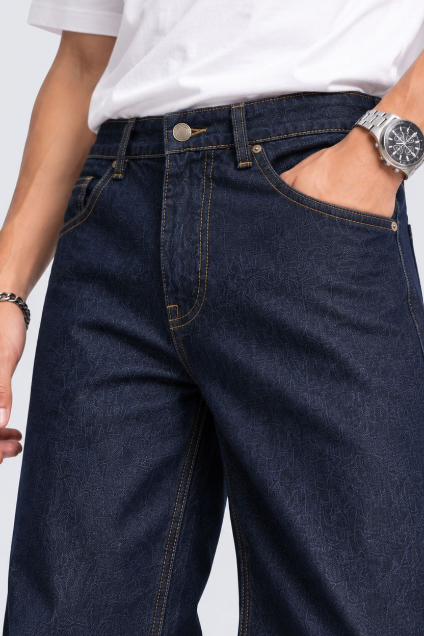 Mens Barrel Fit Navy Solid Jeans - Image 9