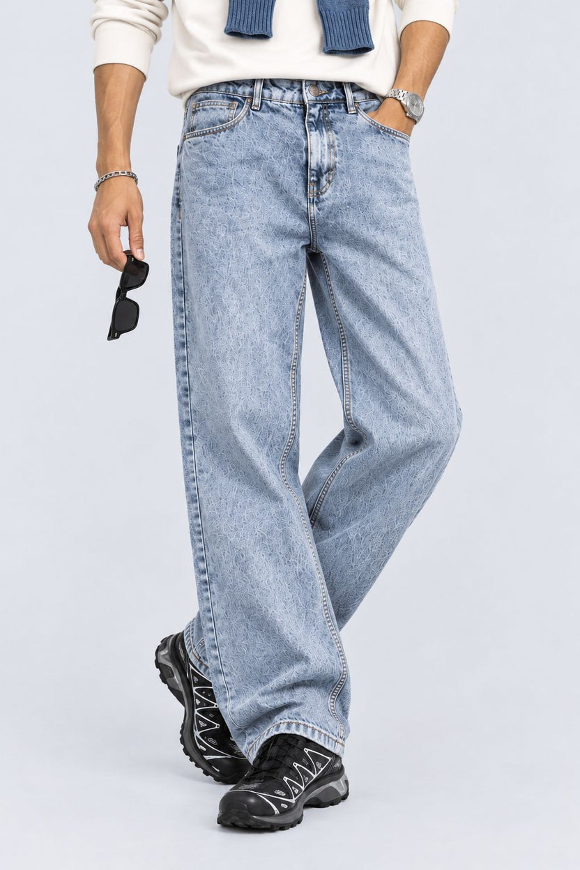 Mens Baggy Fit Light Blue Solid Jeans - Image 1