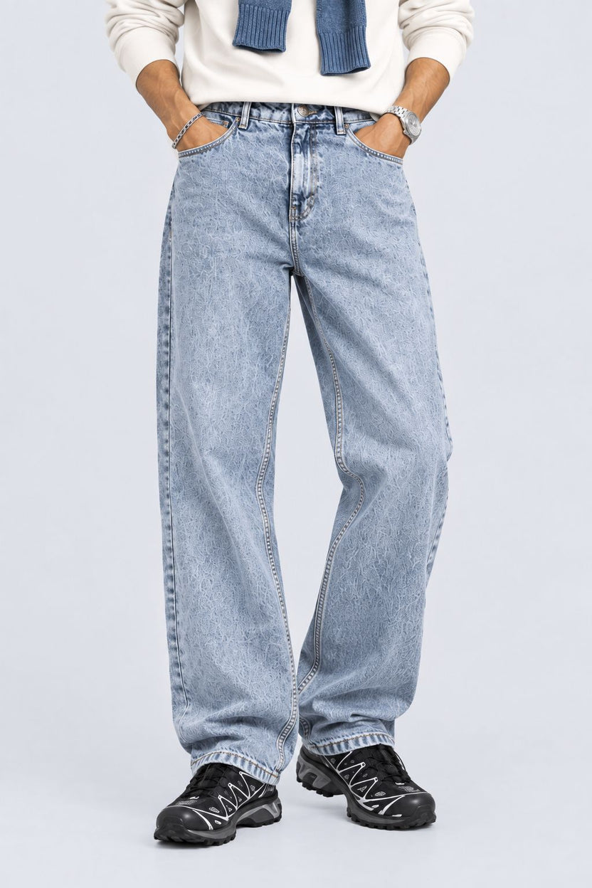 Mens Baggy Fit Light Blue Solid Jeans - Image 2