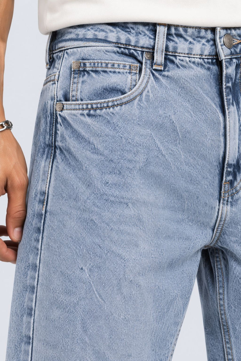Mens Baggy Fit Light Blue Solid Jeans - Image 3