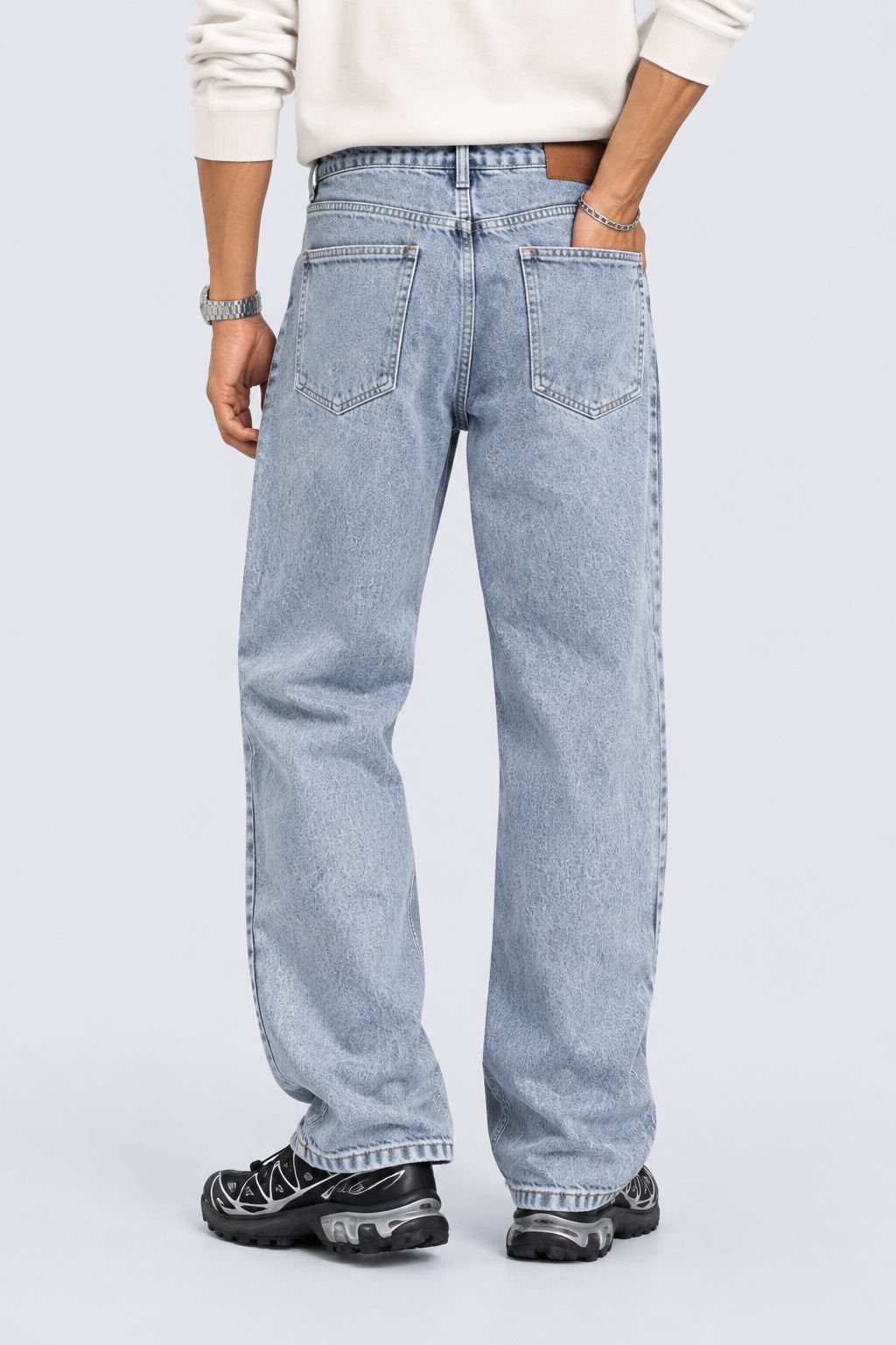 Mens Baggy Fit Light Blue Solid Jeans - Image 5