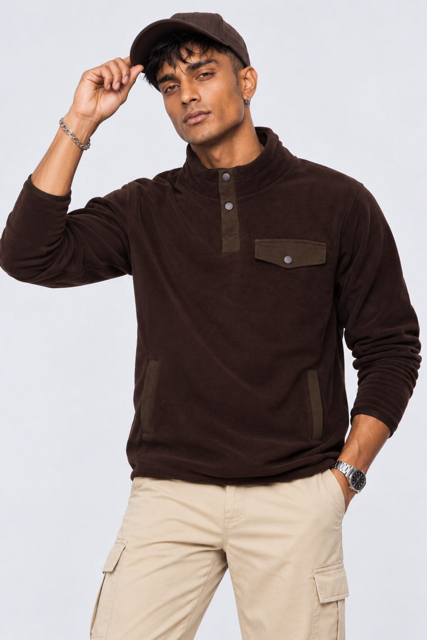 Mens Regular Fit Brown Solid Sweatshirt - Image 1