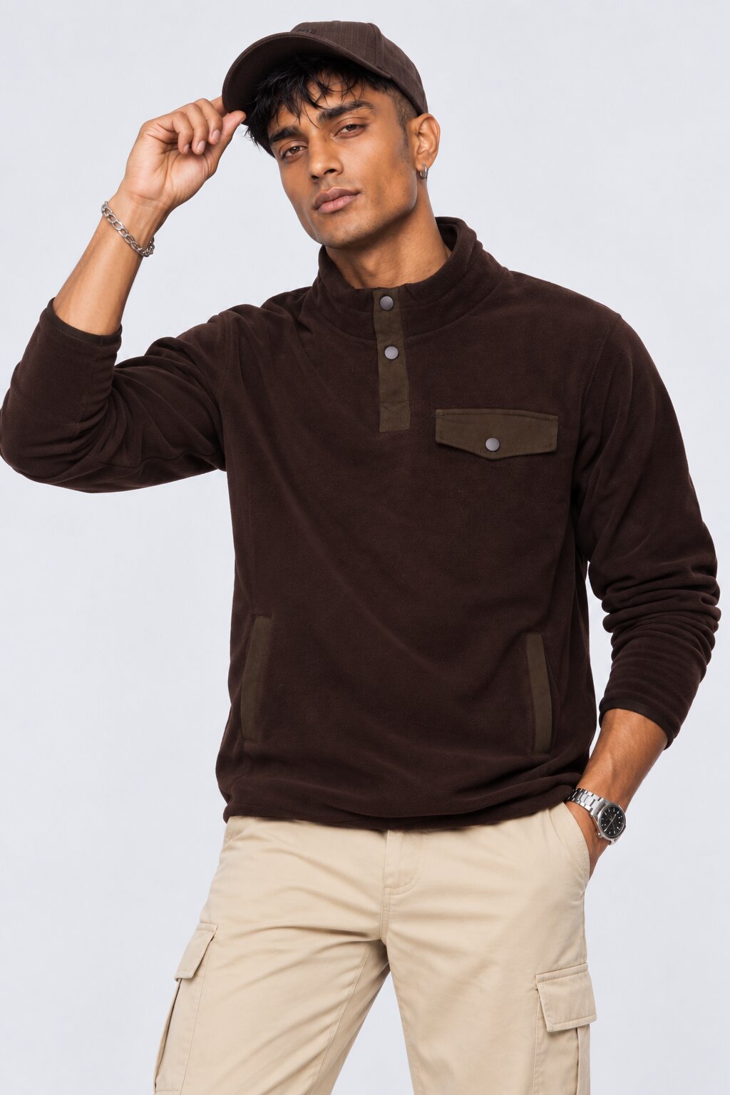 Mens Regular Fit Brown Solid Sweatshirt - Image 1