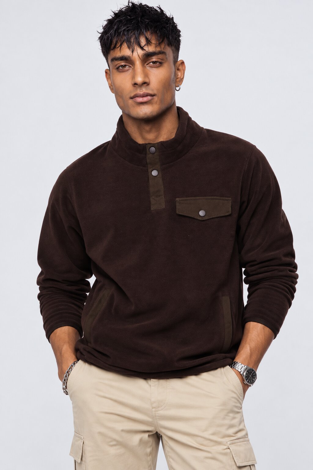 Mens Regular Fit Brown Solid Sweatshirt - Image 2