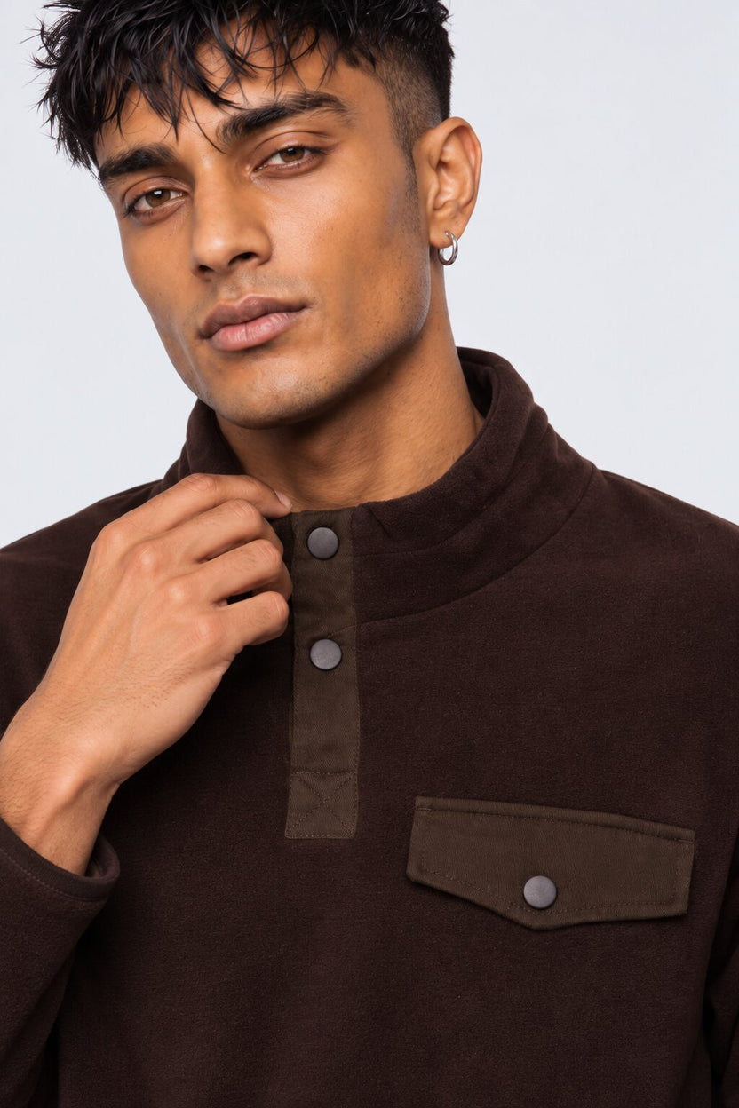 Mens Regular Fit Brown Solid Sweatshirt - Image 3