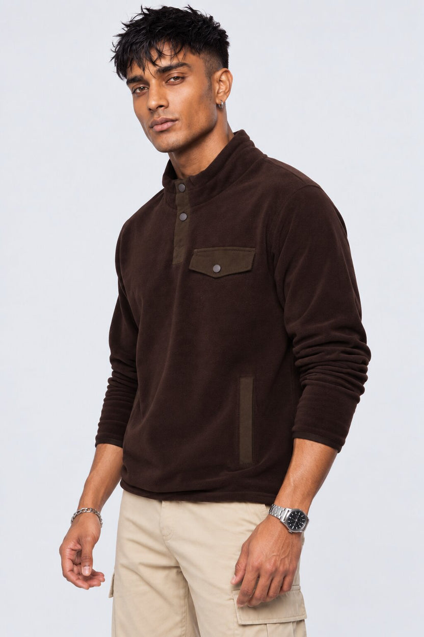Mens Regular Fit Brown Solid Sweatshirt - Image 4