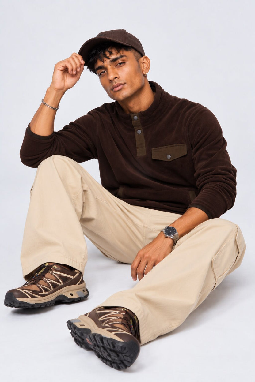 Mens Regular Fit Brown Solid Sweatshirt - Image 6
