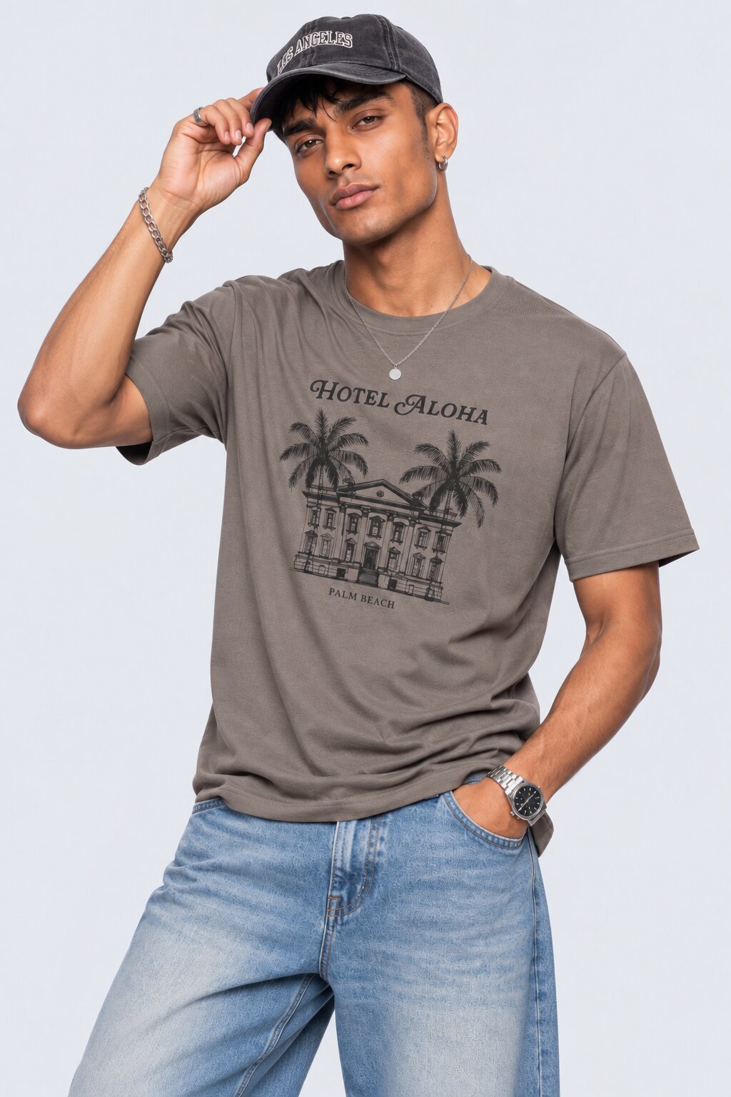 Mens Regular Fit Taupe Graphic Printed T-Shirt - Image 1