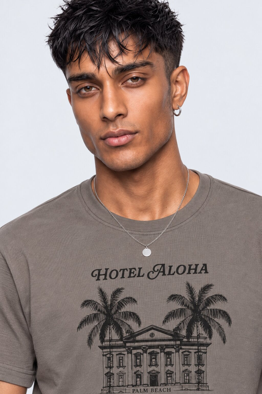 Mens Regular Fit Taupe Graphic Printed T-Shirt - Image 3