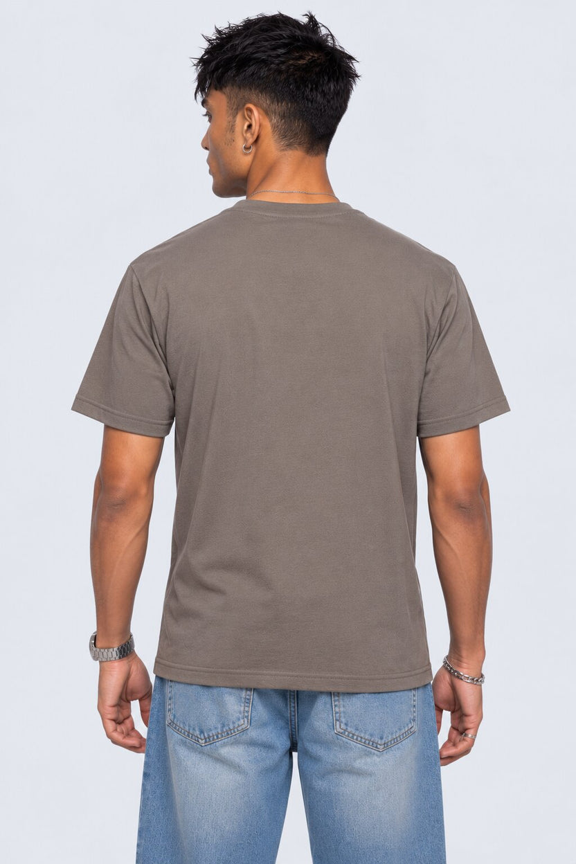 Mens Regular Fit Taupe Graphic Printed T-Shirt - Image 5