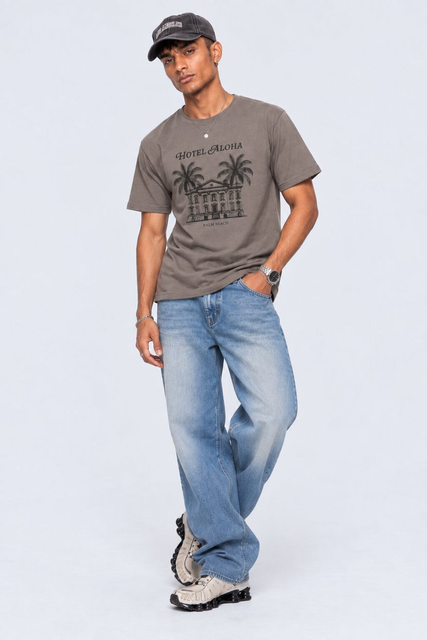 Mens Regular Fit Taupe Graphic Printed T-Shirt - Image 6