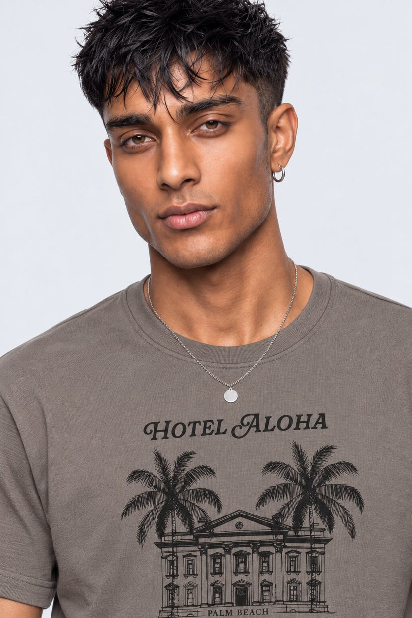 Mens Regular Fit Taupe Graphic Printed T-Shirt - Image 9
