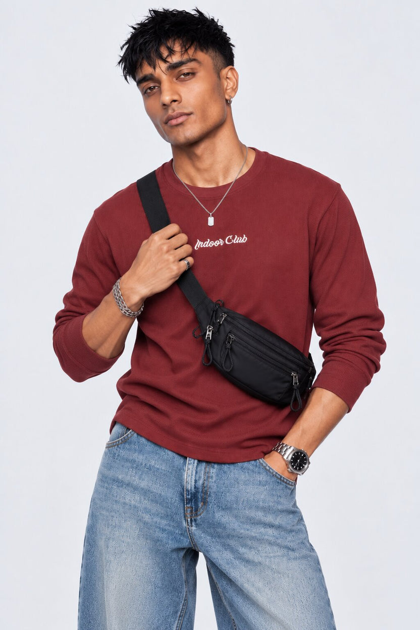 Mens Regular Fit Maroon Typographic T-Shirt - Image 1