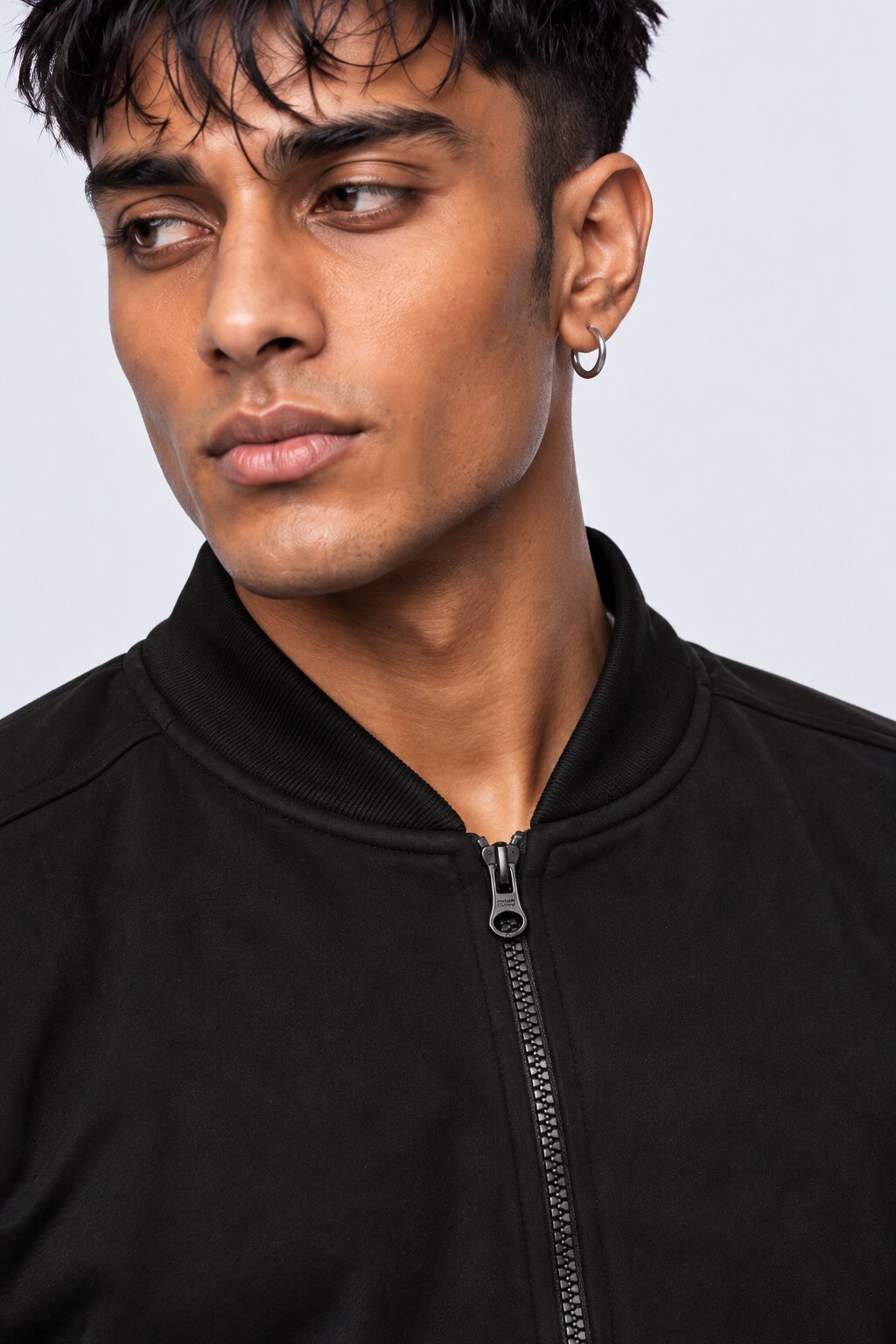 Mens Black Solid Zip-Up Bomber Jacket - Image 3