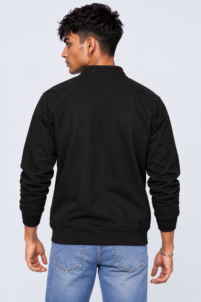 Mens Black Solid Zip-Up Bomber Jacket - Image 5