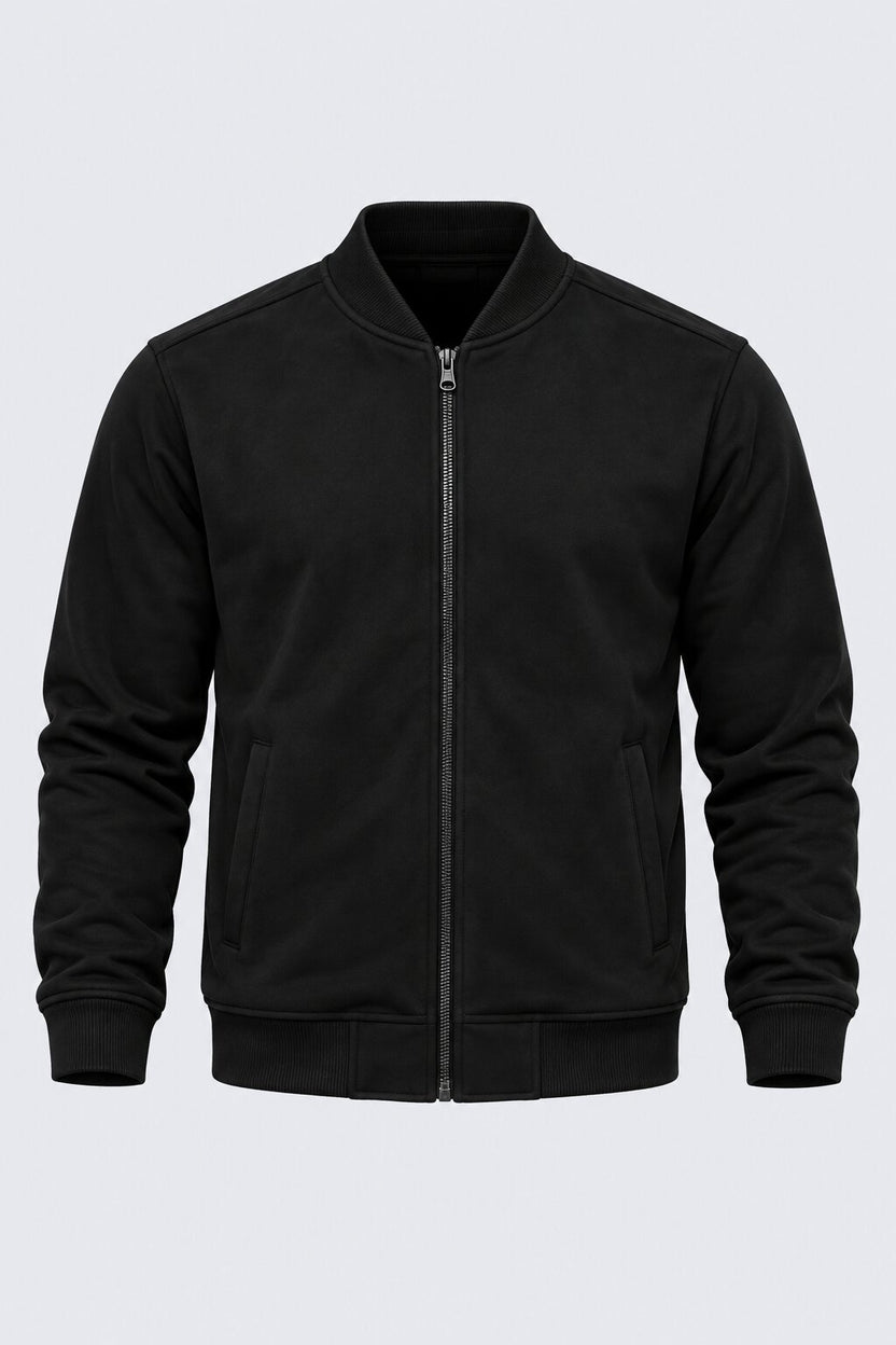 Mens Black Solid Zip-Up Bomber Jacket - Image 7
