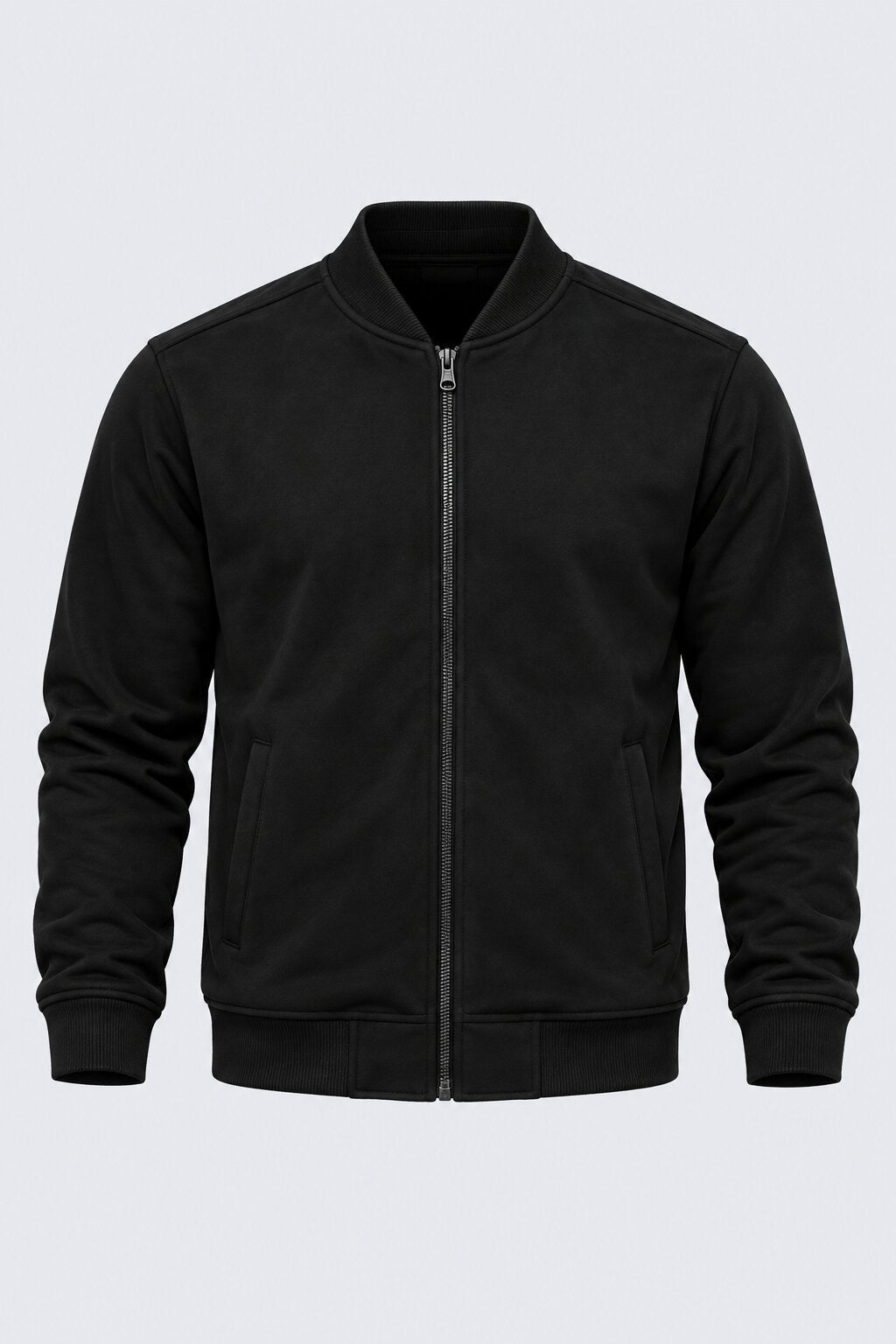 Mens Black Solid Zip-Up Bomber Jacket - Image 7