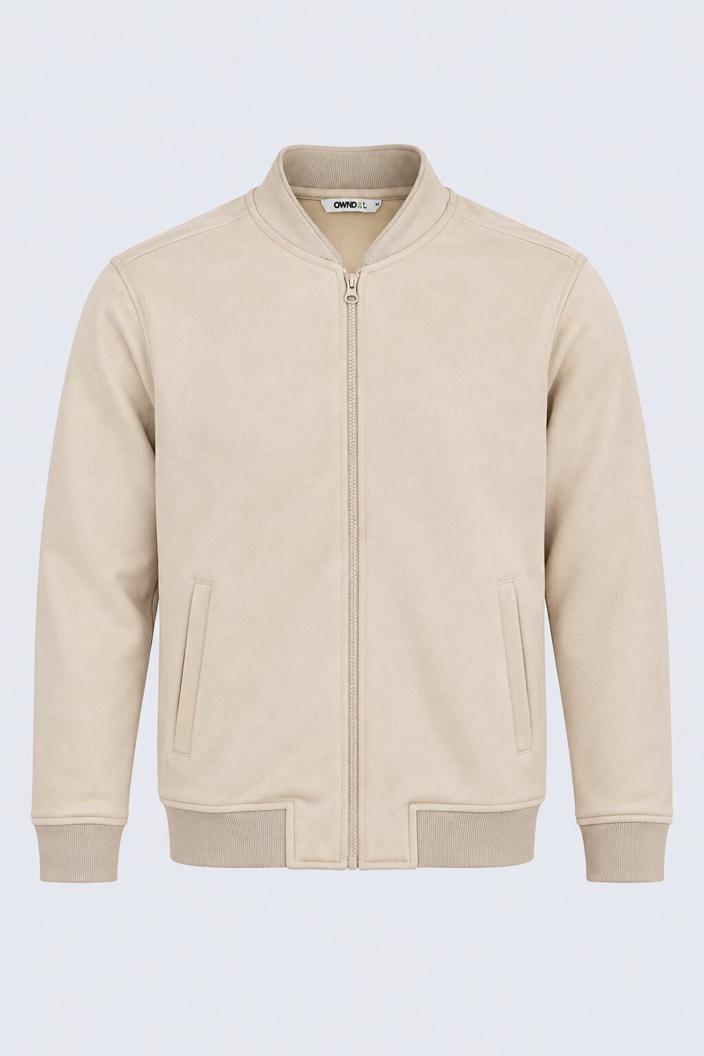 Mens Cream Solid Zip-Up Bomber Jacket - Image 6