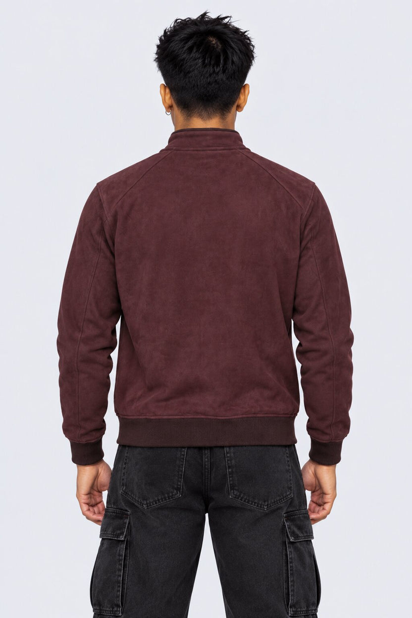 Mens Wine Solid Zip-Up Bomber Jacket - Image 5