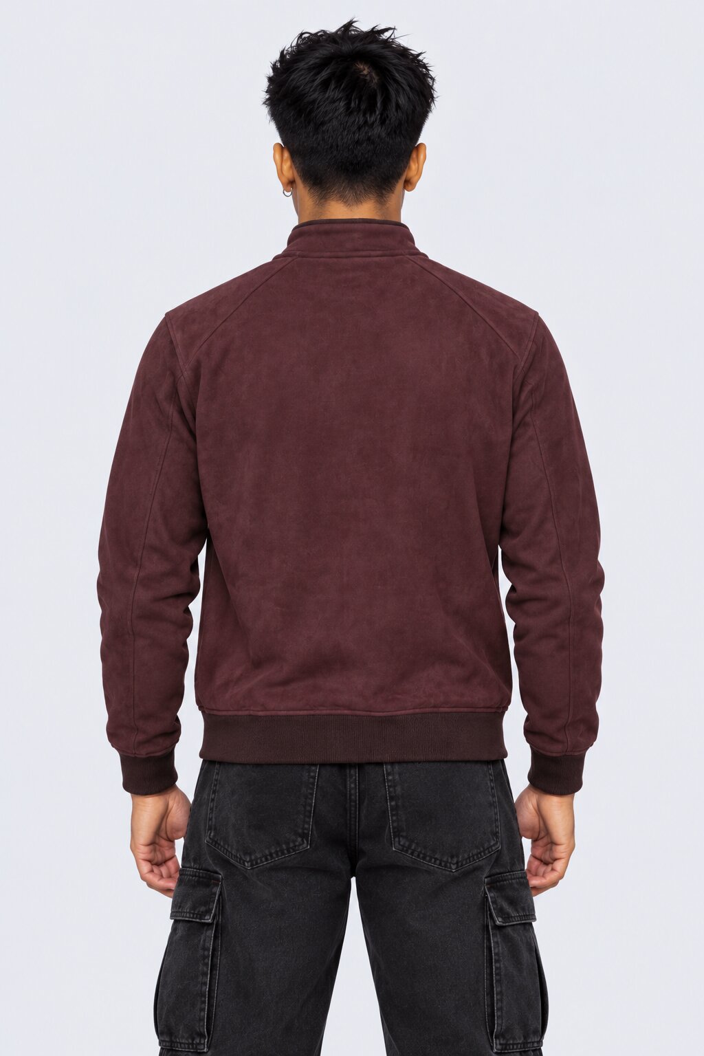 Mens Wine Solid Zip-Up Bomber Jacket - Image 5